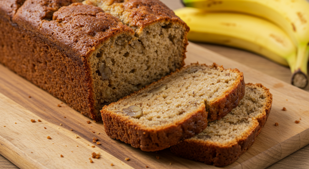 "Easy banana bread recipe with ripe bananas and simple ingredients."