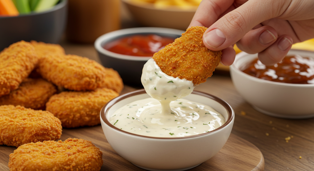 "Crispy outside, tender inside—perfectly cooked chicken nuggets."
