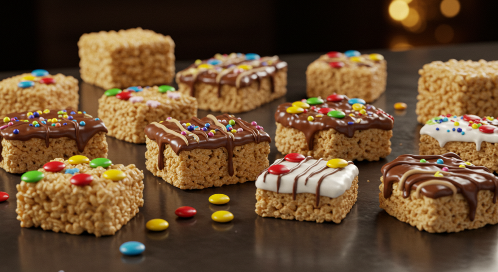 Close-up of soft and chewy Rice Krispie treats
